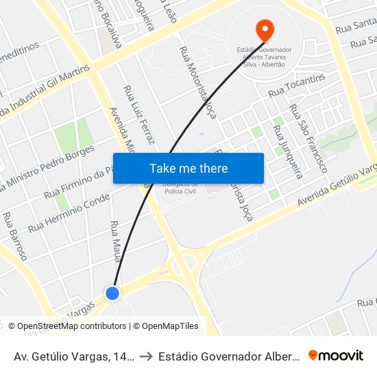 Av. Getúlio Vargas, 1499 | Jsb Distribuidora to Estádio Governador Alberto Tavares Silva - Albertão map