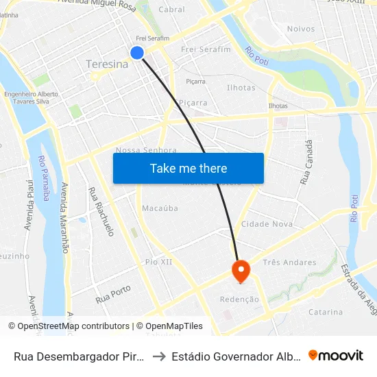 Rua Desembargador Pires De Castro, 40 | Banco Itaú to Estádio Governador Alberto Tavares Silva - Albertão map