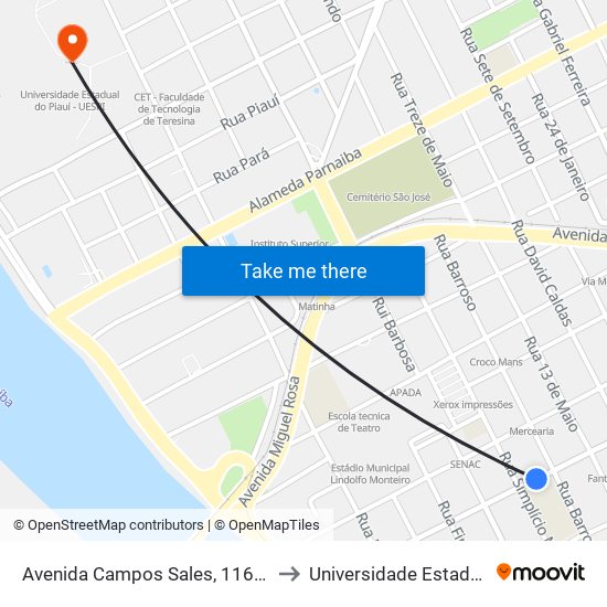 Avenida Campos Sales, 1160 | Senac/Liceu Piauiense to Universidade Estadual Do Piauí - Uespi map