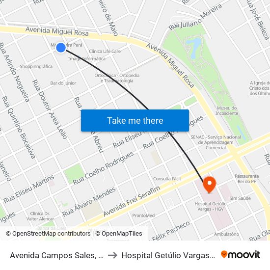 Avenida Campos Sales, 2070 to Hospital Getúlio Vargas - Hgv map