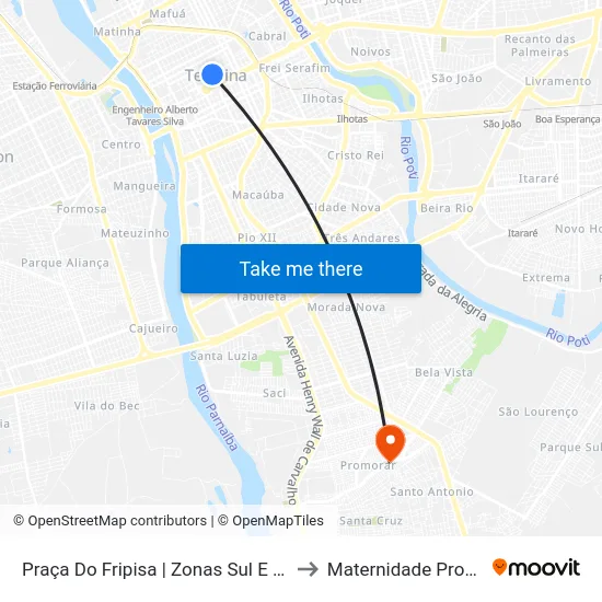 Praça Do Fripisa | Zonas Sul E Sudeste to Maternidade Promorar map