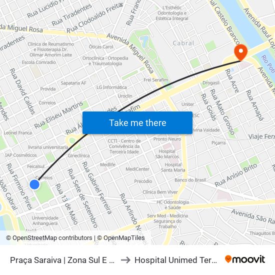 Praça Saraiva | Zona Sul E Norte to Hospital Unimed Teresina map