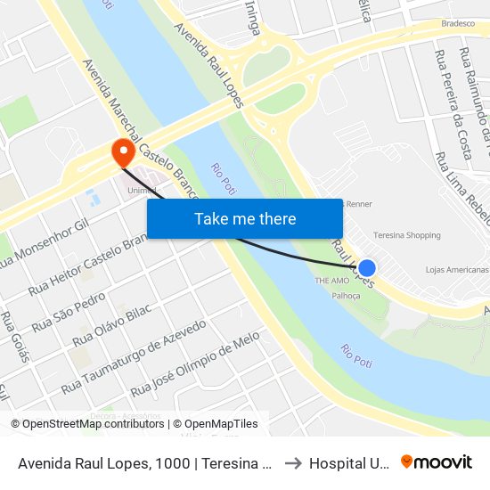 Avenida Raul Lopes, 1000  | Teresina Shopping / Oposto Ao Parque Potycabana to Hospital Unimed Teresina map