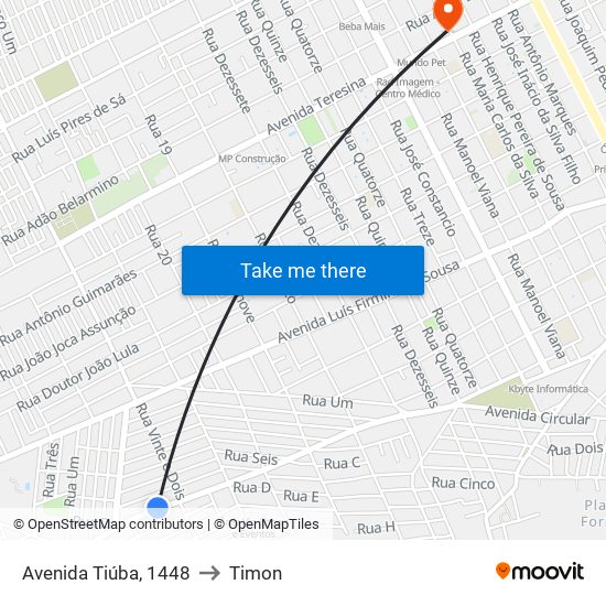 Avenida Tiúba, 1448 to Timon map
