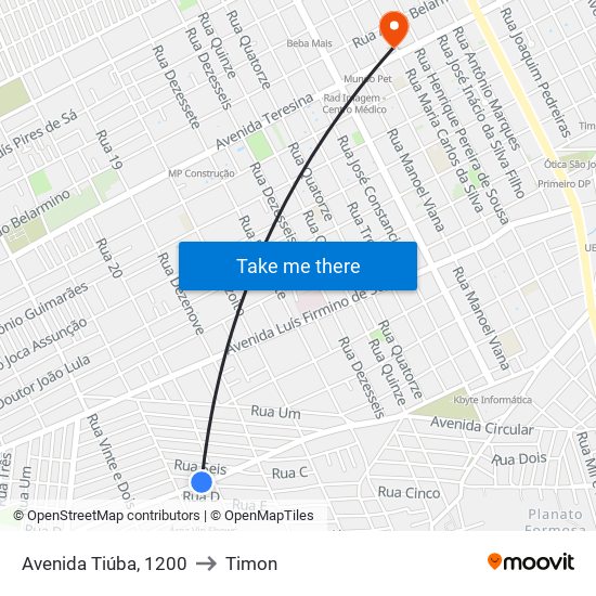 Avenida Tiúba, 1200 to Timon map