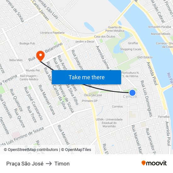 Praça São José to Timon map