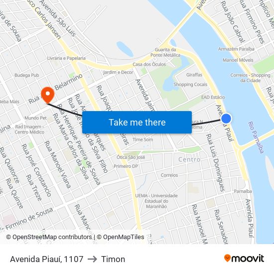 Avenida Piauí, 1107 to Timon map