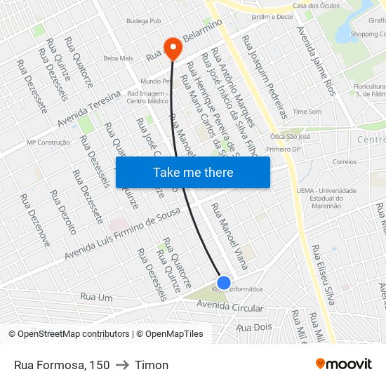 Rua Formosa, 150 to Timon map