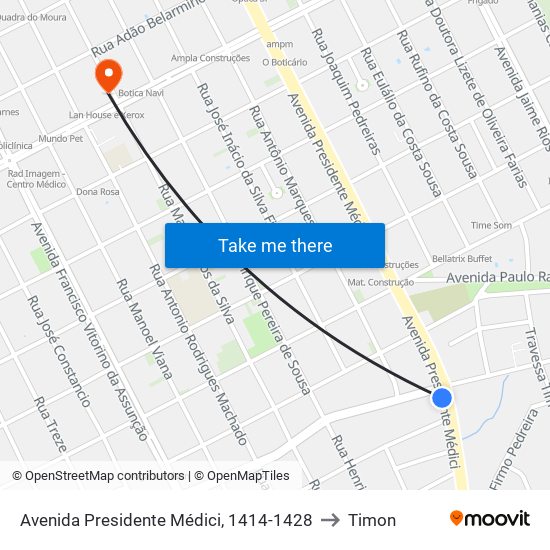 Avenida Presidente Médici, 1414-1428 to Timon map