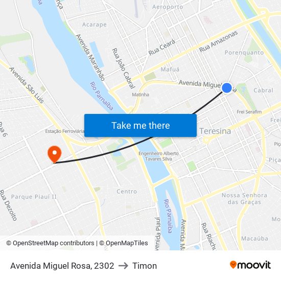 Avenida Miguel Rosa, 2302 to Timon map