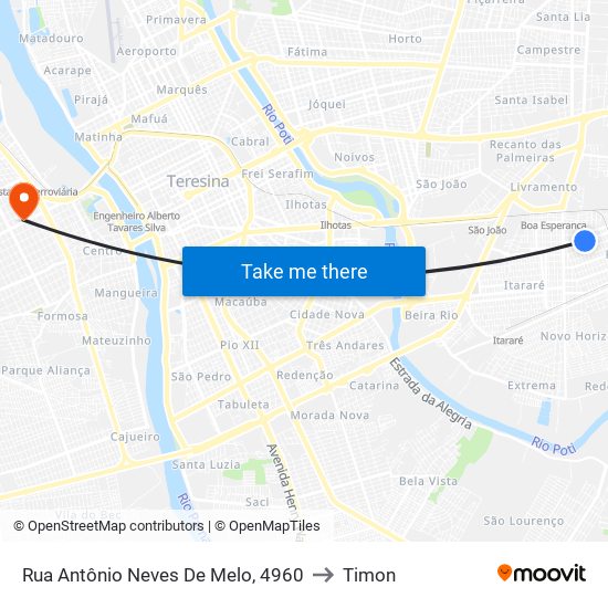 Rua Antônio Neves De Melo, 4960 to Timon map