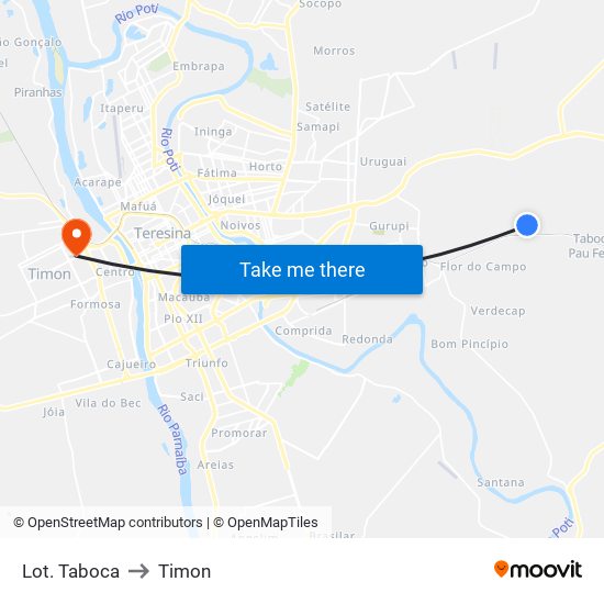 Lot. Taboca to Timon map