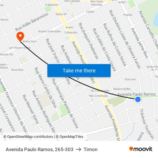 Avenida Paulo Ramos, 265-303 to Timon map