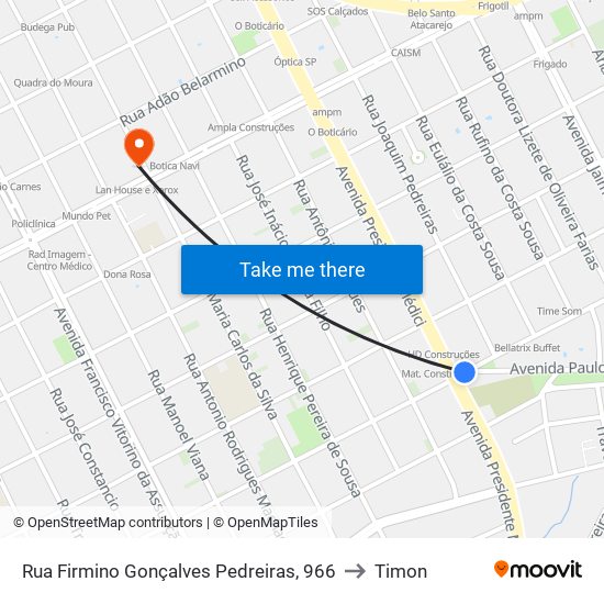 Rua Firmino Gonçalves Pedreiras, 966 to Timon map