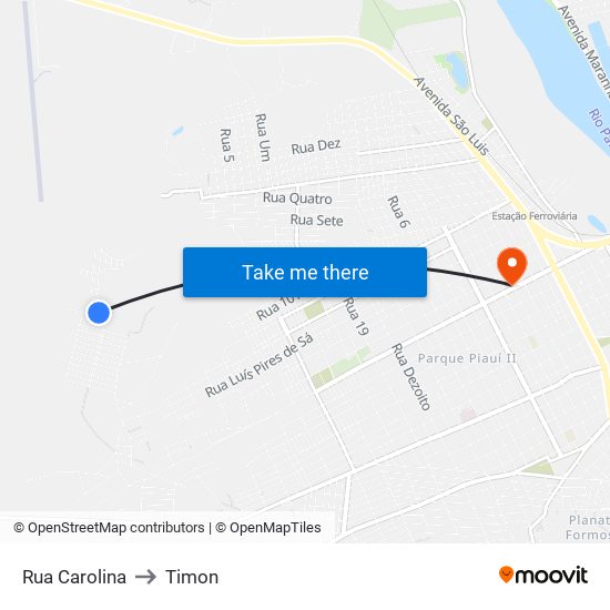 Rua Carolina to Timon map