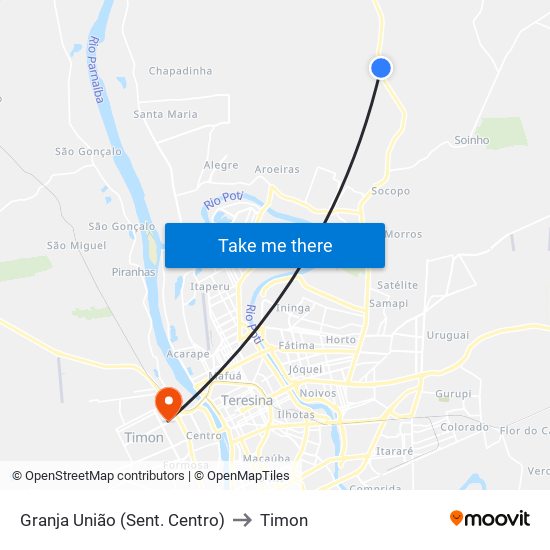 Granja União (Sent. Centro) to Timon map