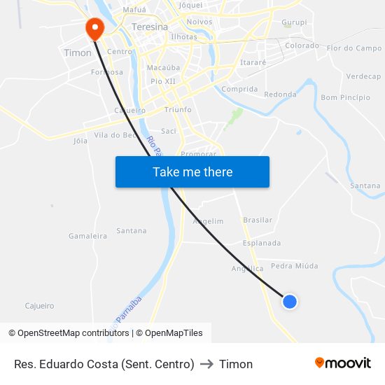 Res. Eduardo Costa (Sent. Centro) to Timon map