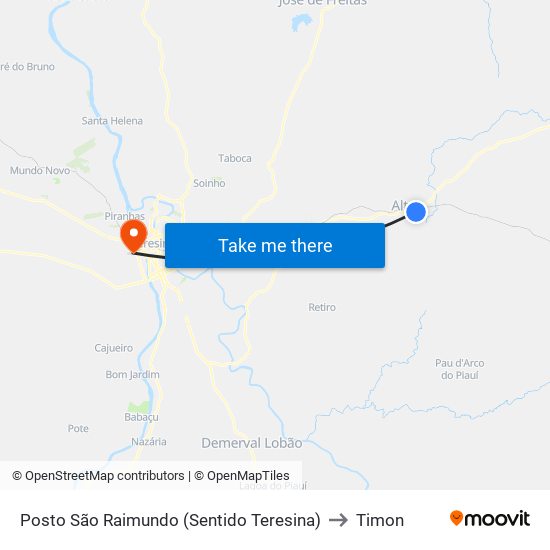 Posto São Raimundo (Sentido Teresina) to Timon map