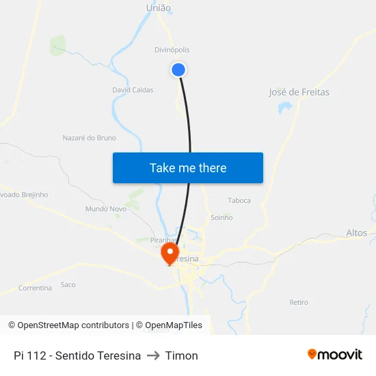 Pi 112 - Sentido Teresina to Timon map