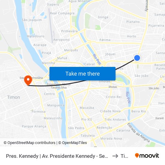 Pres. Kennedy | Av. Presidente Kennedy - Sentido Bairro to Timon map