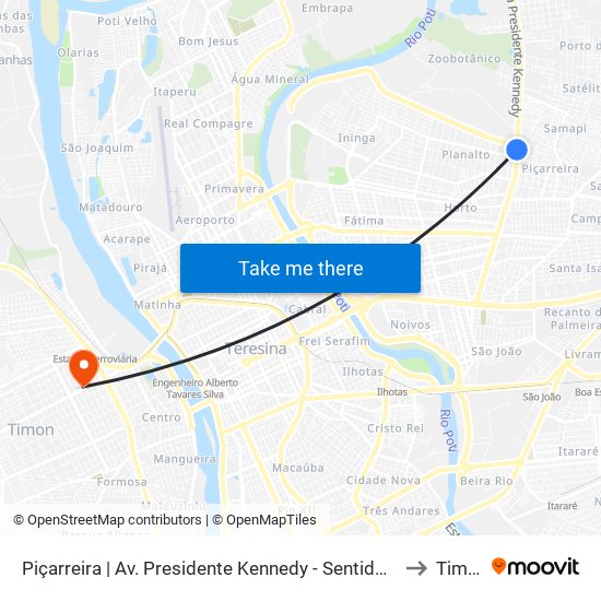 Piçarreira | Av. Presidente Kennedy - Sentido Bairro to Timon map