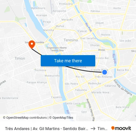 Três Andares | Av. Gil Martins - Sentido Bairro to Timon map