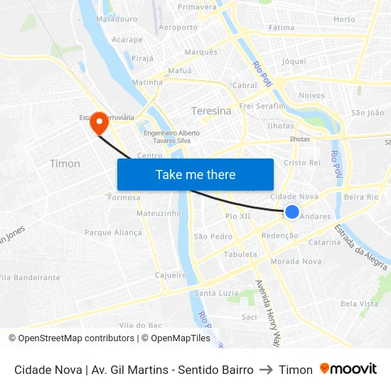 Cidade Nova | Av. Gil Martins - Sentido Bairro to Timon map