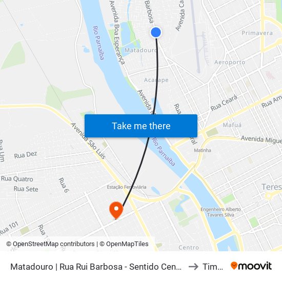 Matadouro | Rua Rui Barbosa - Sentido Centro to Timon map
