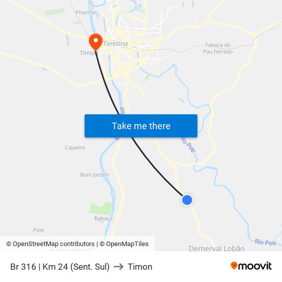 Br 316 | Km 24 (Sent. Sul) to Timon map