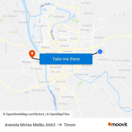 Avenida Mirtes Melão, 6663 to Timon map