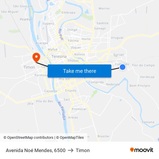 Avenida Noé Mendes, 6500 to Timon map