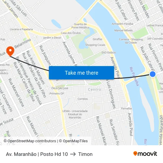 Av. Maranhão | Posto Hd 10 to Timon map