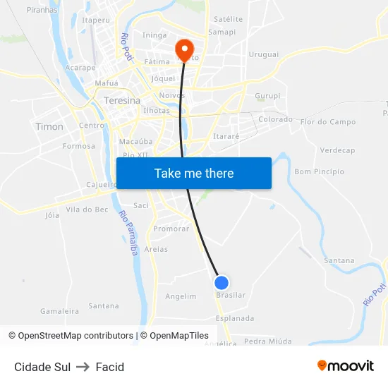 Cidade Sul to Facid map