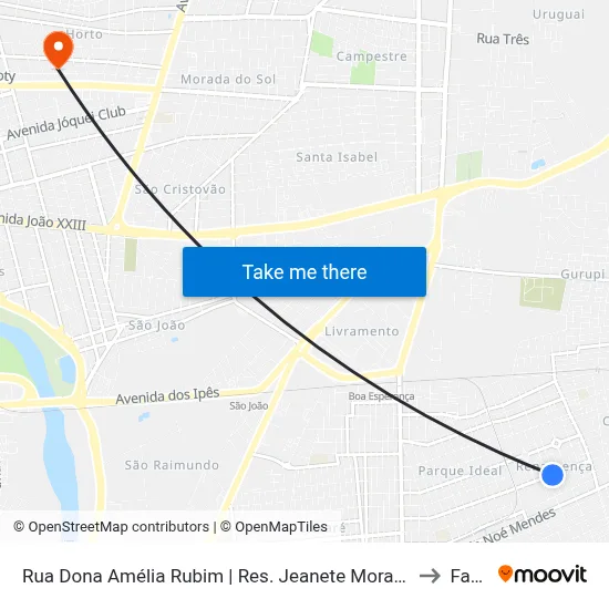 Rua Dona Amélia Rubim | Res. Jeanete Moraes Souza to Facid map