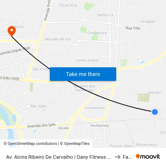 Av. Alcira Ribeiro De Carvalho | Dany Fitness Academia to Facid map