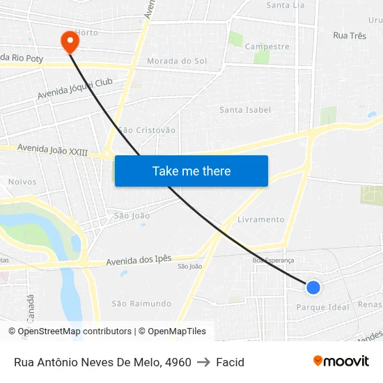 Rua Antônio Neves De Melo, 4960 to Facid map