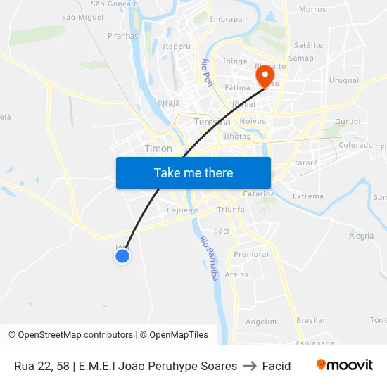 Rua 22, 58 | E.M.E.I João Peruhype Soares to Facid map