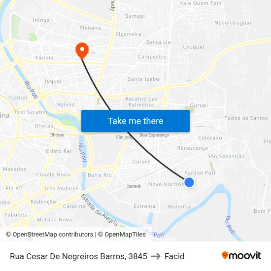 Rua Cesar De Negreiros Barros, 3845 to Facid map