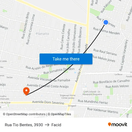Rua Tio Bentes, 3930 to Facid map