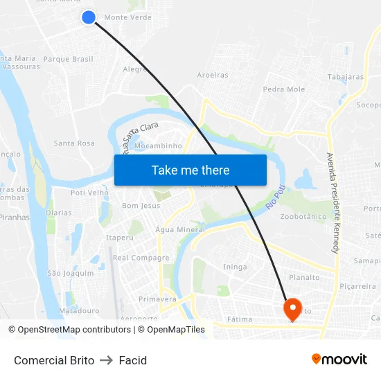 Comercial Brito to Facid map
