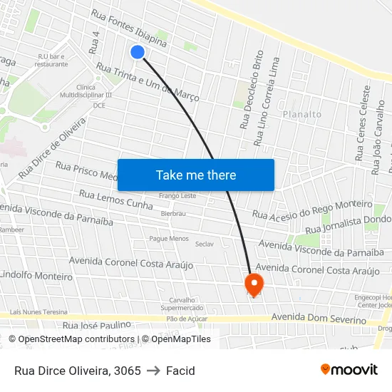 Rua Dirce Oliveira, 3065 to Facid map