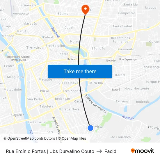 Rua Ercínio Fortes | Ubs Durvalino Couto to Facid map