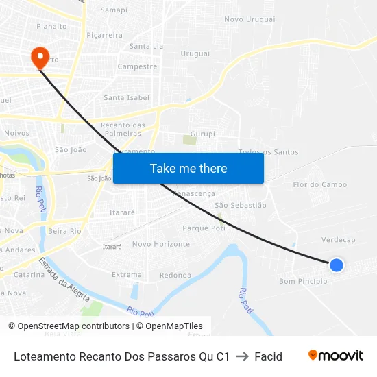 Loteamento Recanto Dos Passaros Qu C1 to Facid map
