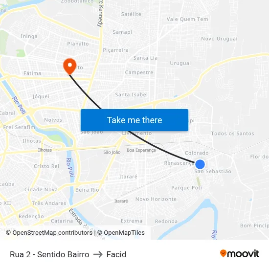 Rua 2 - Sentido Bairro to Facid map