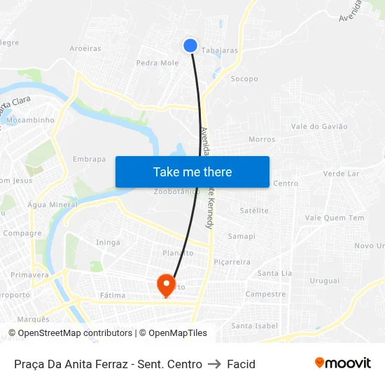 Praça Da Anita Ferraz - Sent. Centro to Facid map