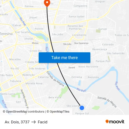 Av. Dois, 3737 to Facid map
