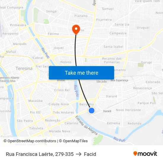 Rua Francisca Laérte, 279-335 to Facid map