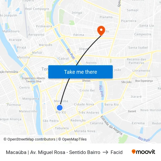Macaúba | Av. Miguel Rosa - Sentido Bairro to Facid map