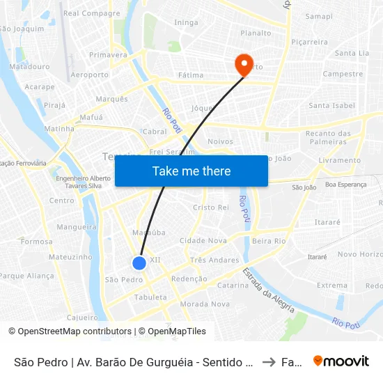 São Pedro | Av. Barão De Gurguéia - Sentido Bairro to Facid map