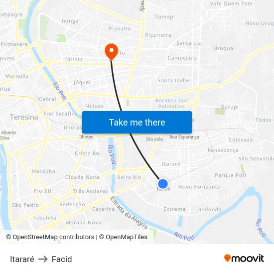 Itararé to Facid map
